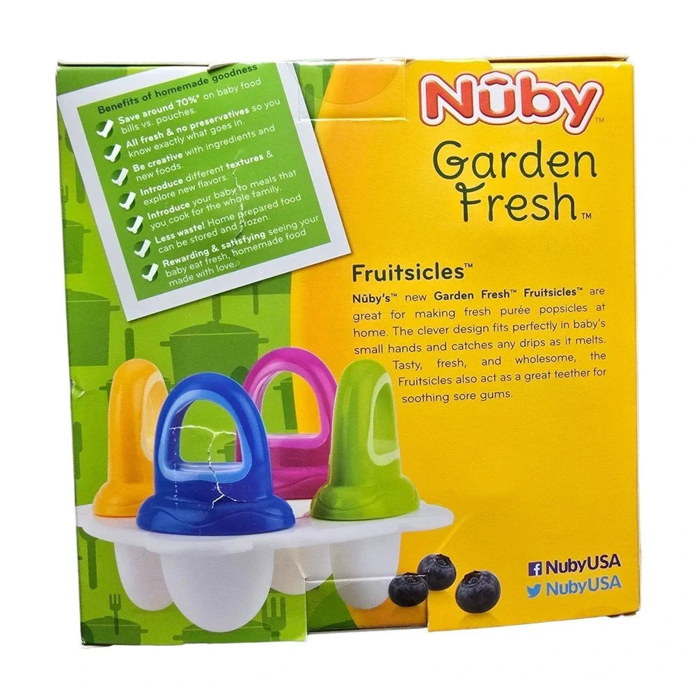 Nuby Garden Fresh Fruitsicle Frozen Pop Tray Teething Multicolored BPA‎ Free NEW